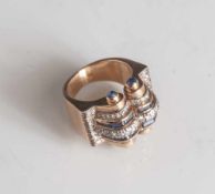 Extravaganter Damenring, Gelbgold 750, Art-Déco-Stil, passend zur Vornummer, breiter, massiver Ring,