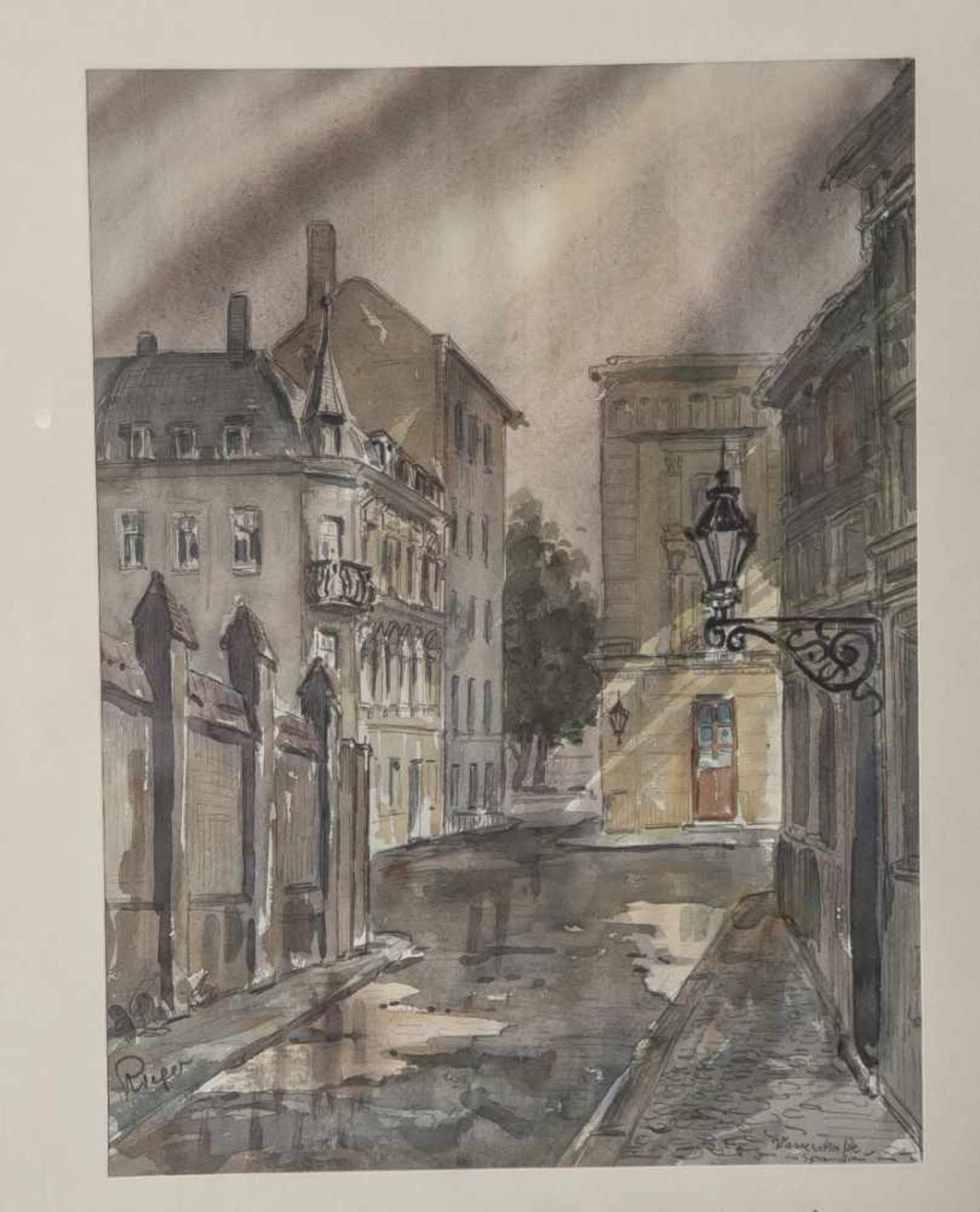 Roeger (20. Jahrhundert), Wasserstraße in Spandau, Aquarell, li. u. sign., re. u. bez. Ca. 38,5 x