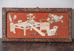 Wandbild, China, wohl 19. Jahrhundert, aus versch. Techniken gearbeitet, Lack, Elfenbein(Einlagen)