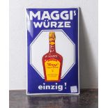 Zwei Emailschilder von Maggi, gewölbte Form, neuzeitlich. ca. 24,5x40cm; 24,5x45,5cm