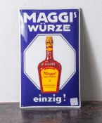 Zwei Emailschilder von Maggi, gewölbte Form, neuzeitlich. ca. 24,5x40cm; 24,5x45,5cm