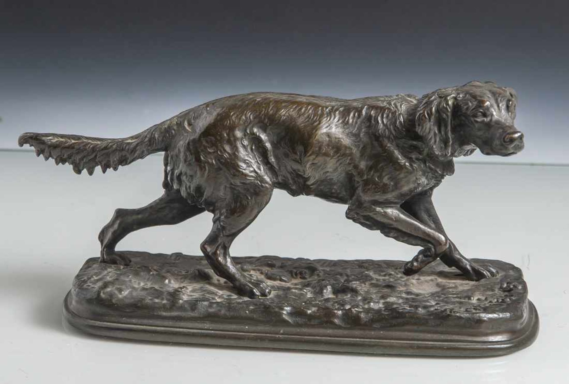 Mène, Pierre-Jules (1810-1879), Vorstehhund, Bronze, dunkel patiniert. Auf der Plinthe sign. H.