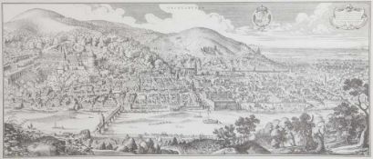 Kupferstich nach einer Radierung von Matthäus Merian, Heidelberg, rechts oben in Kartuschebez. "