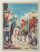 Simshäuser, Karl (1910-1991), Orientalischer Basar, Aquarell/Papier, re. u. sign., ca. 40x 29 cm.