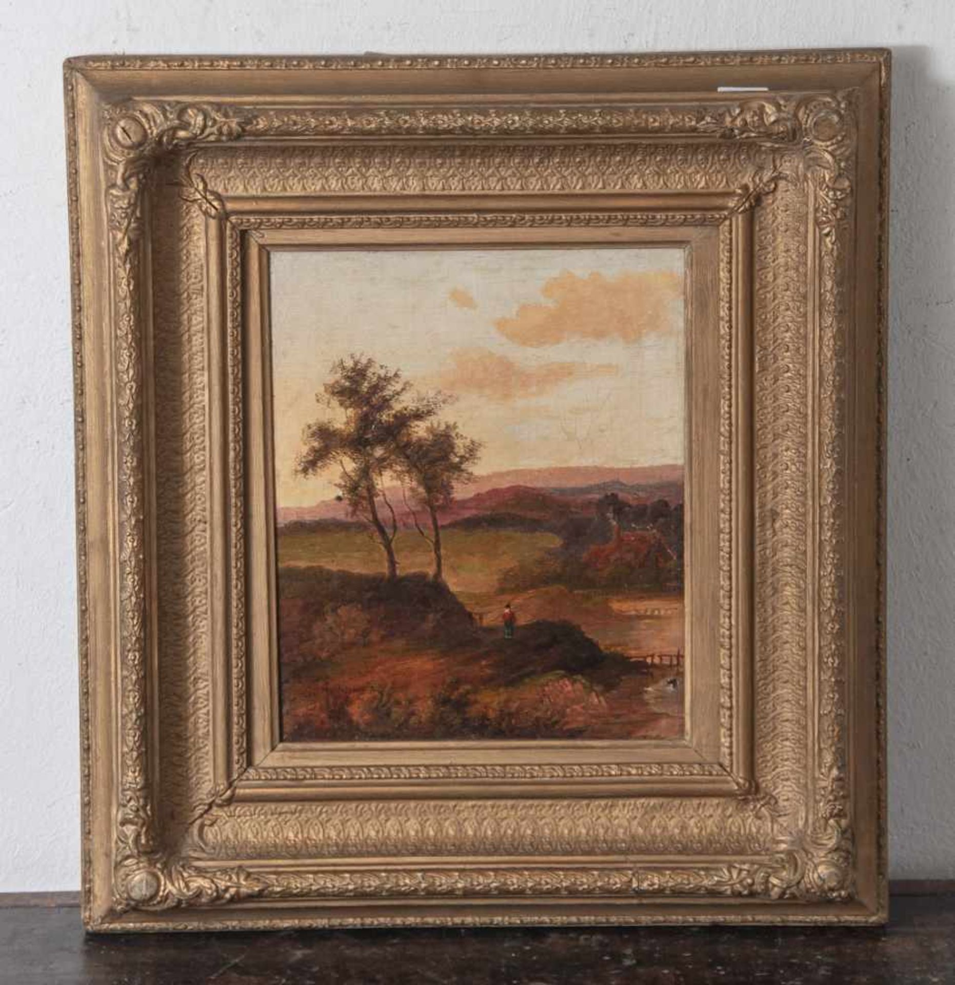Nasmyth, Patrick (1787-1831), Idyllische Landschaft mit Wanderin, Öl/Lw, li. u. sign. Ca.30 x 25