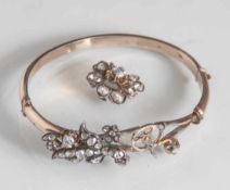 Belle-Epoque-Armreif mit Diamantenbesatz, wohl Russland um 1880, Gelbgold 16 kt und Silber(