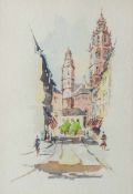 Simshäuser, Karl (1910-1991), Straßenansicht mit Kirche, Aquarell/Papier, re. u. sign. unddat. (19)