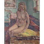 Steinmetz, Philippe (1900-1987), "Mädchenakt auf gelbem Tuch", Öl/Platte, re. u. sign. Ca.73 x 60