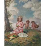 Plöckebaum, Karl (1880-1952), Mädchen mit farbigen Blümchen auf einer sommerlichen Wiese,Öl/Lw.,