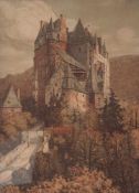 Schulze, Hans Rudolf (1870-1951), Ansicht auf Burg Eltz im Moseltal, Farblithographie, imStein unten
