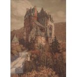 Schulze, Hans Rudolf (1870-1951), Ansicht auf Burg Eltz im Moseltal, Farblithographie, imStein unten