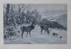 Feussner, Reinhold (1886-1971), Zwei Hirsche in Winterlandschaft, Gouache, li. u. sign."R.