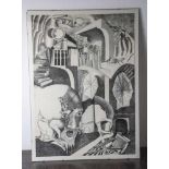 Unbekannter Künstler, "Don Quijote", 1971, Tusche/Federzeichnung, re. u. unleserl. sign.u. dat. "(