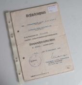 Urkunde Verwundetenabzeichen in Silber, Obergrenadier J. Krichel 6. (Sturm) Komp. Gren.Rgt. 191,