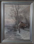 Jungblut, Johann (1860-1912), Holländische Winterlandschaft in der Abenddämmerung, Öl/Lw,Gr. ca 40 x