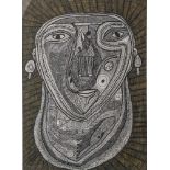 Unbekannter Künstler (20. Jahrhundert), Art Brut, "Kopf", Tuschfeder/Papier, unsign. ca.57 x 40