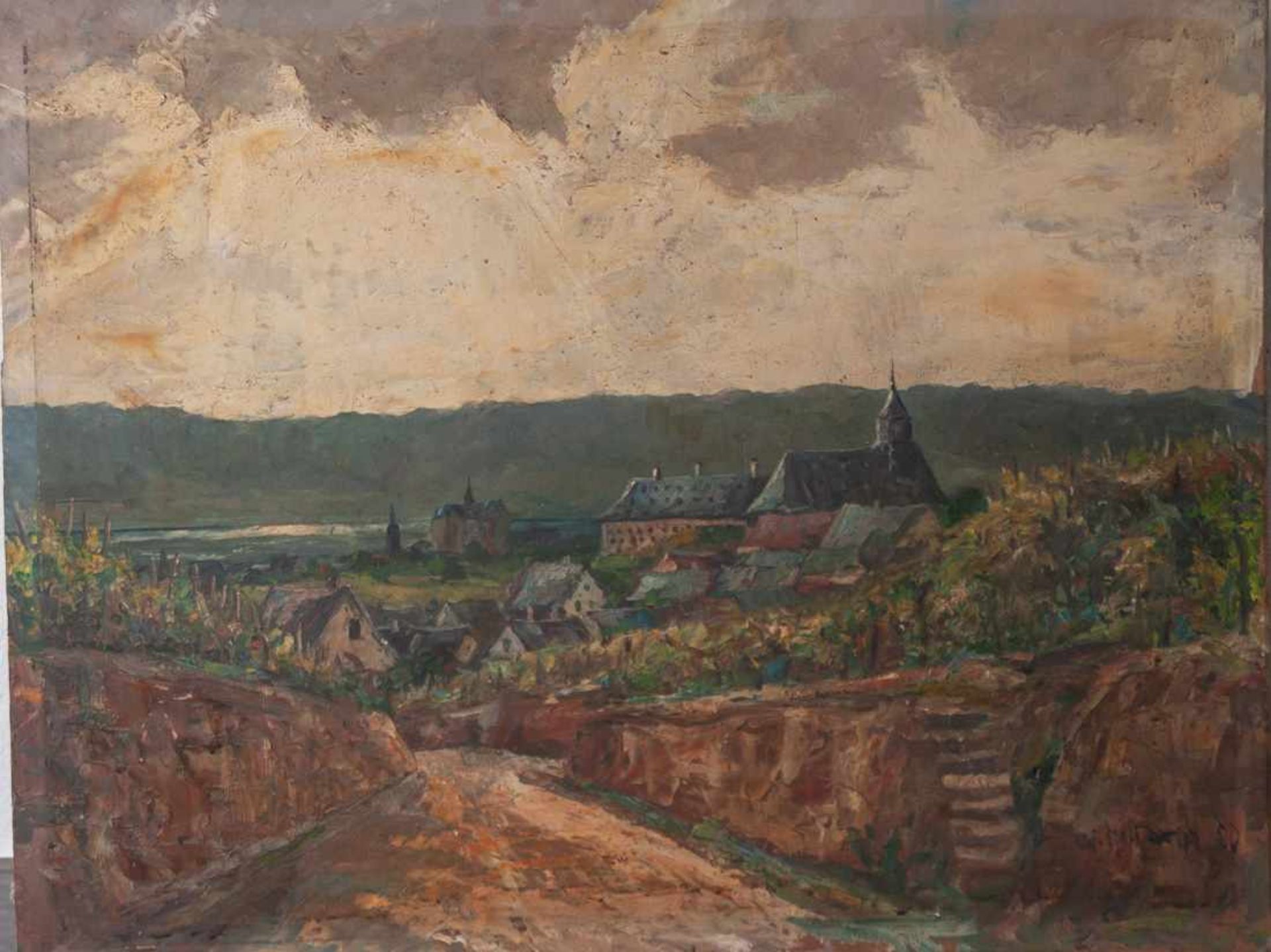 Holtmann, Willi (1908-1984), Ansicht im Rheingau, Öl/Sperrholz, sig. dat. 1930, Gr. 55 x70 cm.