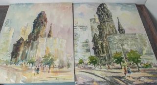 Simshäuser, Karl (1910-1991), 2 Aquarelle, Berlin, Kaiser Wilhelm Gedächtniskirche, je re.u.