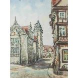 Simshäuser, Karl (1910-1991), Mittelalterliche Strassenansicht mit Kirche, Rathaus
