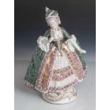 Figurine, Potschappel, Carl-Thieme-Marke, 1. Hälfte 20. Jahrhundert, Rokoko-Dame mitFächer in der