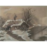 Gemmer, C. (19./20. Jahrhundert), Verschneite Winterlandschaft mit Bauernkate,Kohle/Pastell, li.