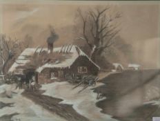 Gemmer, C. (19./20. Jahrhundert), Verschneite Winterlandschaft mit Bauernkate,Kohle/Pastell, li.