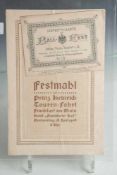 Eintrittskarte zum Ball-Fest Offizier-Verein Frankfurt 1891, Palmengarten plus Menuekarte"Festmahl