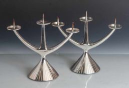 2 Kerzenhalter (für je 3 Kerzen), wohl 50/60er Jahre, Punze Silber 925er, Gr. B:22 cm, H:ca 20 cm,