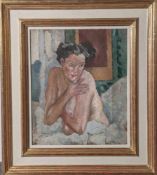 Ölstudie, Öl/Lw, Zuschreibung Leo Putz für das Gemälde "Erwachen" 1914, rücks. altesEtikett mit