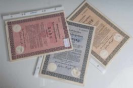 3 Bedarfsdeckungsscheine, Ehestandsdarlehen 1933, 10-20-50 Reichsmark.