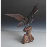 Figurine, Adler, 2-teilig, Japan, Meiji-Zeit, Bronze, Darstellung eines Adlers mitausgebreiteten