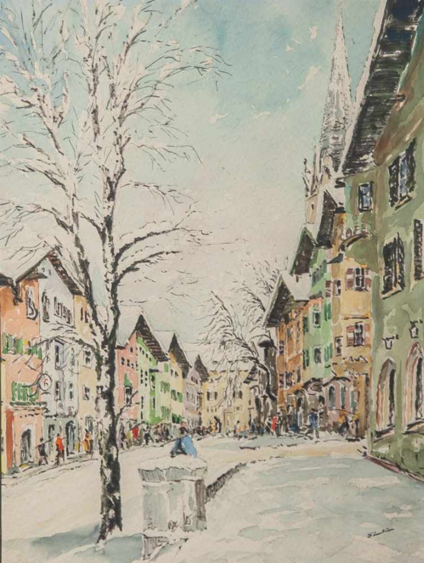 Simshäuser, Karl (1910-1991), Winterliche Stadtansicht, Aquarell/Papier, re. u. sign., ca.39,5 x