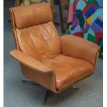 Retro-Design-Sessel, 1970er Jahre, rehbraunes Leder.