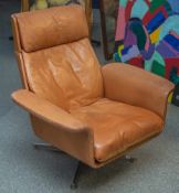 Retro-Design-Sessel, 1970er Jahre, rehbraunes Leder.