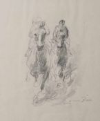 Dill, Otto (1894-1957), Pferderennen, Bleistiftzeichnung, handsigniert, zwei Pferde mitihren Reitern