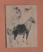 Aquarellierte Federzeichnung, Pferd und Koi-Karpfen, Japan, 19. Jahrhundert, unsigniert,ca. 15 x