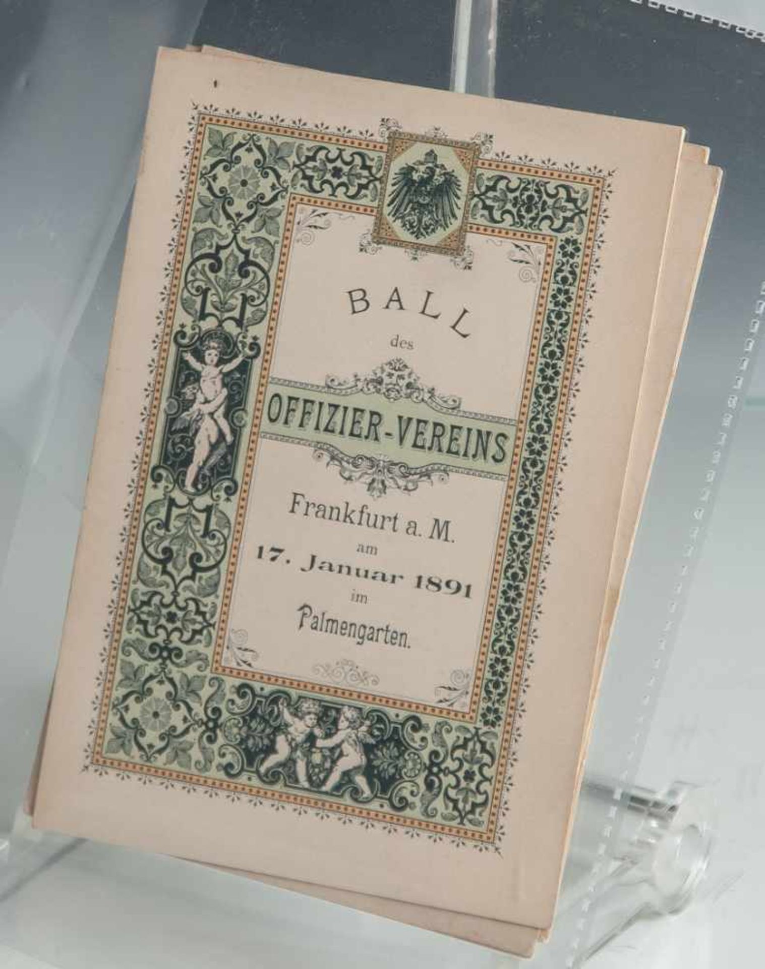 3 gleiche Einladungskarten "Ball des Offiziers-Vereins-Frankfurt/Main 17. Jan. 1891 imPalmengarten",