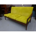 Mid Century 3 seater sofa, with lime cushions