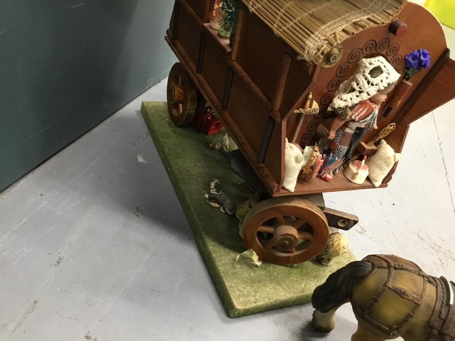 20th century model of a shire horse with wooden cart and young Dutch girl - Image 3 of 4