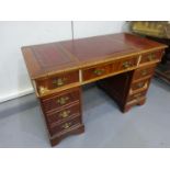 Leather inlay knee hole 9 draw desk