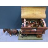 20th century model of a shire horse with wooden cart and young Dutch girl