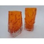 Pair of 60s Whitefriers tangerine orange glass vases