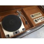 Garrard Model 301 Turntable enclosed in wooden cabinet with Quad FM Tuner