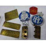 Collection of vintage car plaques; MG, RAC & Coronation