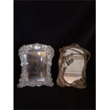 Two small mirrors one in white metal and one in an art nouveau style