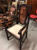 One carved oak lattice backed chair