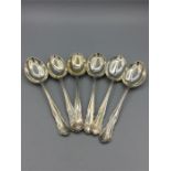 Six silver teaspoons marked with initials WPB, Sheffield, sequential hallmarks 1929 to 1934