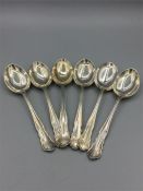 Six silver teaspoons marked with initials WPB, Sheffield, sequential hallmarks 1929 to 1934