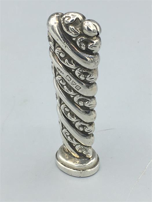 A hallmarked silver seal, diagonal scroll and plain decoration, Chester 1902/3