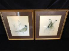 A pair of drawings of a pheasant and a hare